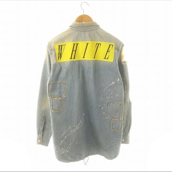 Men's OFF WHITE Logo Damaged light Denim Shirt/Light Jacket Size Large - Picture 14 of 15